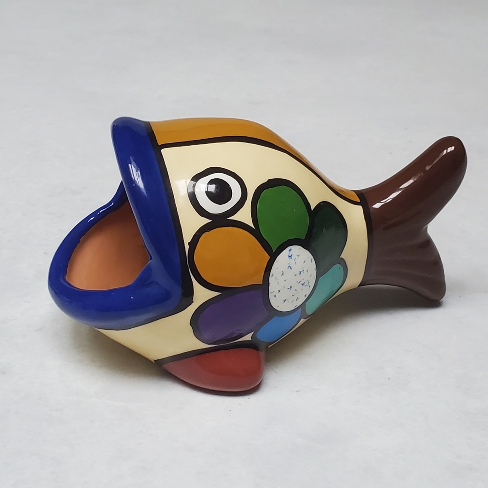 Vintage Mexican Folk Art Handpainted Big Mouth Fish Sponge Scrubber Holder